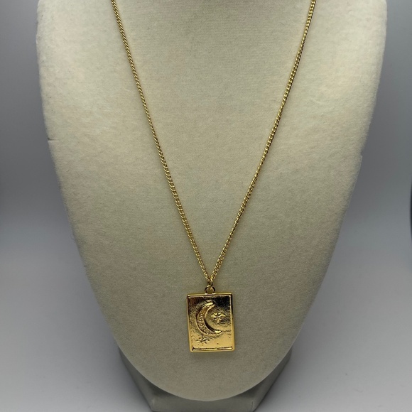 MAYAMAR 24K Gold Plated Polished Moon & Stars 18"+3.5" Necklace - Picture 2 of 5
